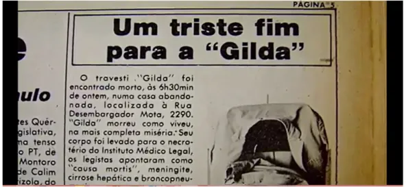 Figura 12: a morte de Gilda sendo noticiada: Gilda morreu como viveu: na mais completa miséria