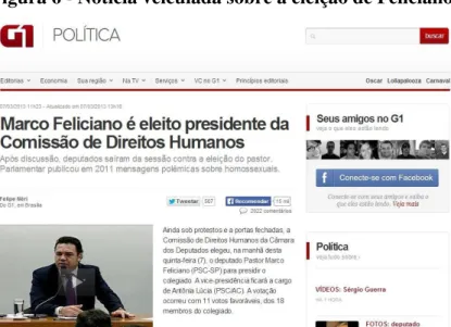 Figura 6 - Notícia veiculada sobre a eleição de Feliciano 