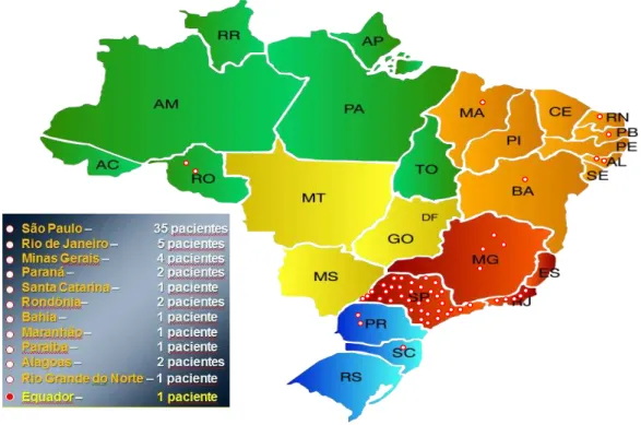 Figura 10 - Mapa do Brasil mostrando a distribuição dos pacientes do estudo. 