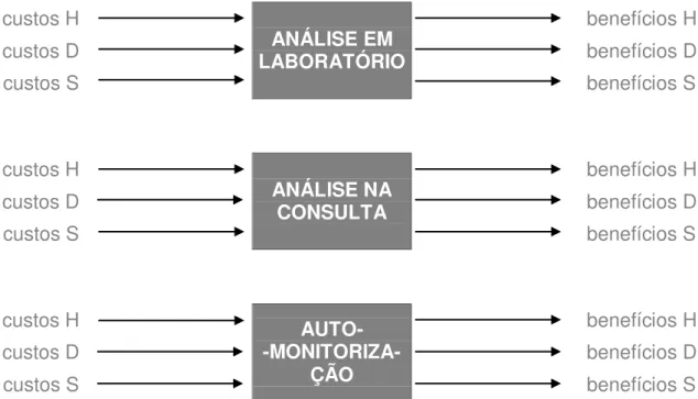 Figura 12: Sistematização dos três programas em estudo  –  Análise em  Laboratório, Análise na Consulta e Auto-Monitorização