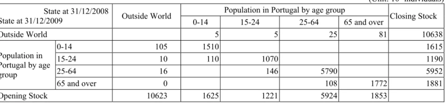 Table 8    SDM of Portugal in 2009 — First Level of Disaggregation: By Age Group 