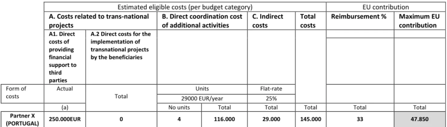 Table IV – Estimated budget for the action 19