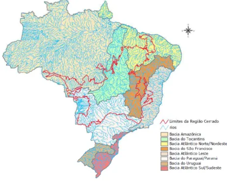 Figura 9 Representação dos limites do Cerrado em relação às bacias hidrográficas do Brasil