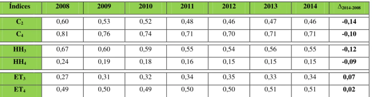 Tabela 2. Índices de Concentração no Sector do Comércio a Retalho de Combustíveis Rodoviários 