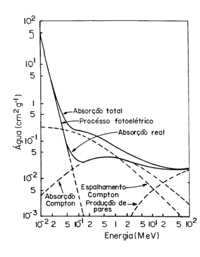 Figura 9- Coeficiente de absorção de massa para a água como função da energia do foton (Kircher, 1964) .