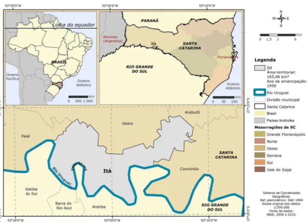 Figura 1. Mapa político de Itá/SC e municípios lindeiros. Elaboração: Juliana Rammé.