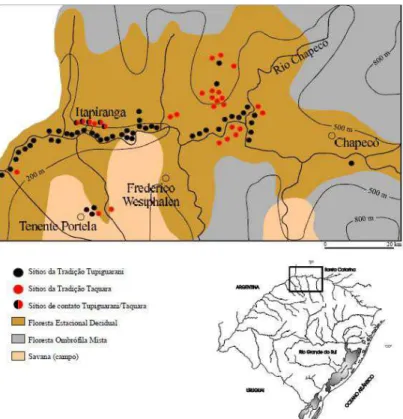 Figura 27. Sítios Tupiguarani e Taquara da região de Itapiranga/SC. Fonte: Rogge (2004, p