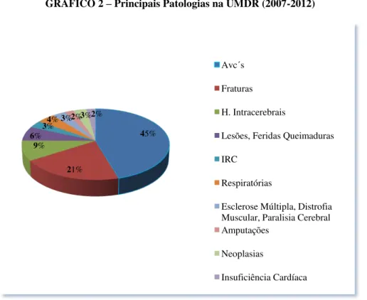 GRÁFICO 2 – Principais Patologias na UMDR (2007-2012) 