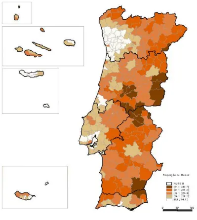 Figura 2: Distribuição da população idosa por concelhos, Portugal 2001 