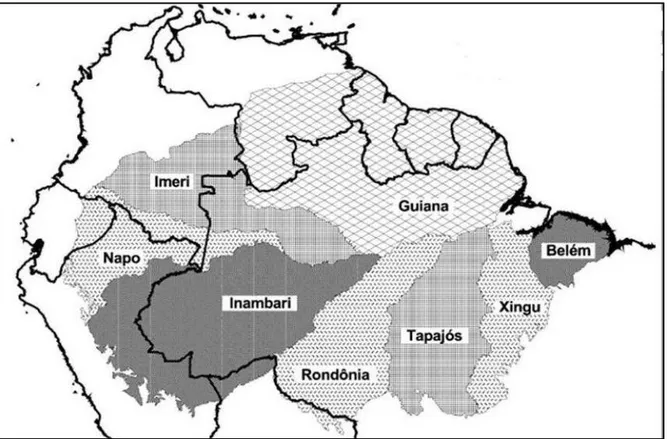 Figura 1 - Áreas de endemismo da Amazônia (Fonte: SILVA et al., 2005) 