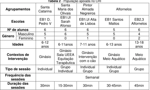 Tabela 2 - População apoiada no CRI 