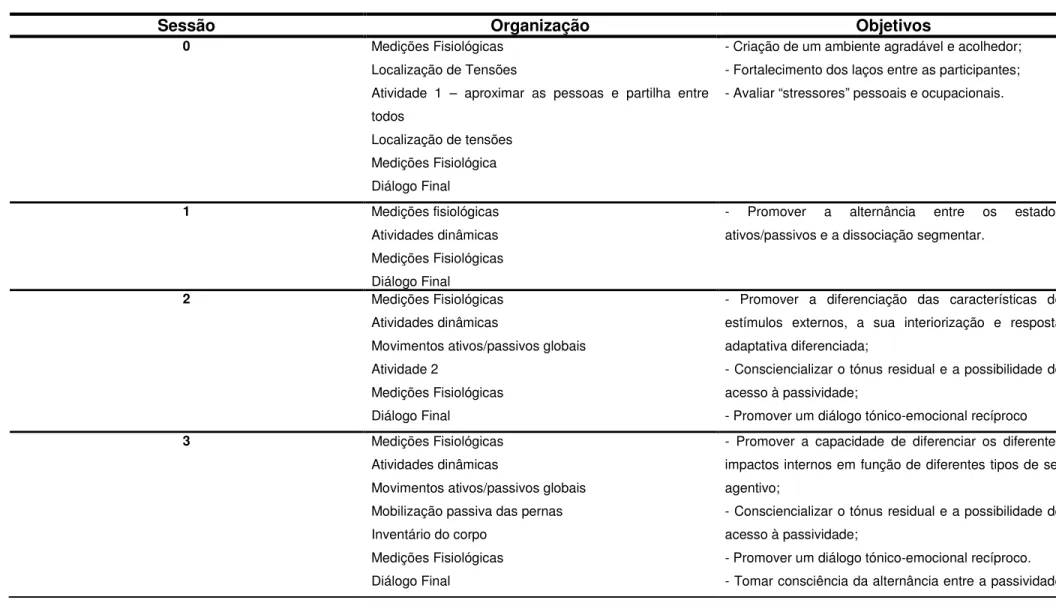 Tabela 3 - Organização das Sessões 