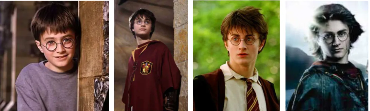 Figura  2  –  Daniel  Hadcliff  (Harry  Potter):  crescendo  juntamente  com  o  personagem  (alusão  aos  quatro primeiros livros da autora J.K