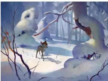 Figura 8 – Órfão, Bambi deve aprender a sobreviver sozinho. Cena do filme Bambi, 1943