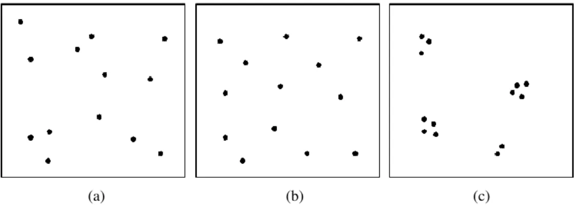 Figure 7: Example of spatial distribution patterns (a) random, (b) regular and (c) clustered