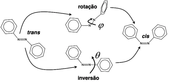 Figura 1.3 – Mecanismos ilustrativos de rotação e inversão da molécula de  azobenzeno [32]