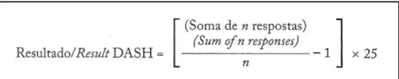 fig. 1 - Cálculo do resultado do DASH Outcome Measure 