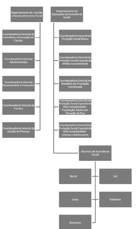 Figura 2 – Organograma dos Departamentos da Secretaria Municipal de Cidadania,  Assistência e Inclusão Social de Campinas – SP, Brasil, 2010