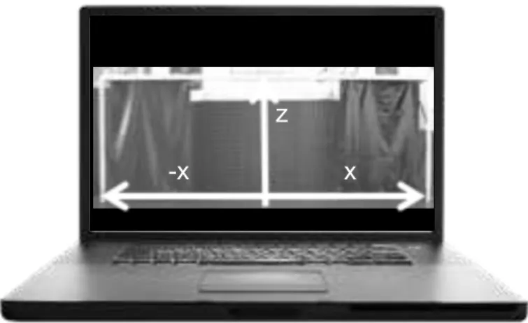 Figure  4-3.  Illustration  of  the  lateral  (x)  and  height  (z)  coordinates  of  the  ball  direction,  which  were obtained through video analyses on a computer screen