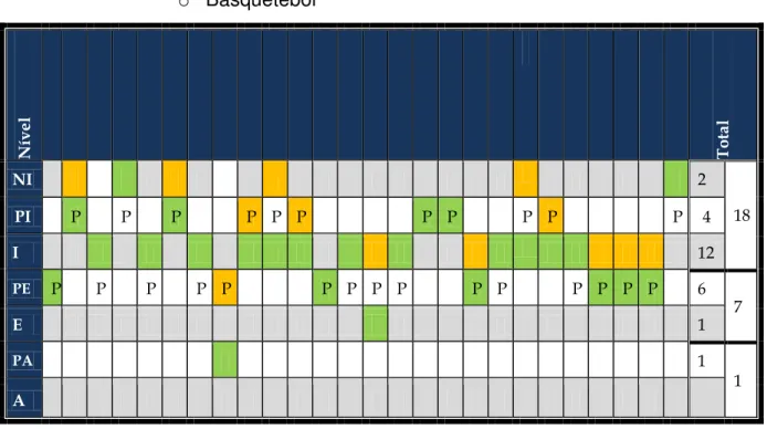 Tabela 2 -  Nível dos alunos (Basquetebol) 
