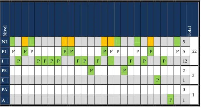 Tabela 6 - Níveís dos alunos (Patinagem) 
