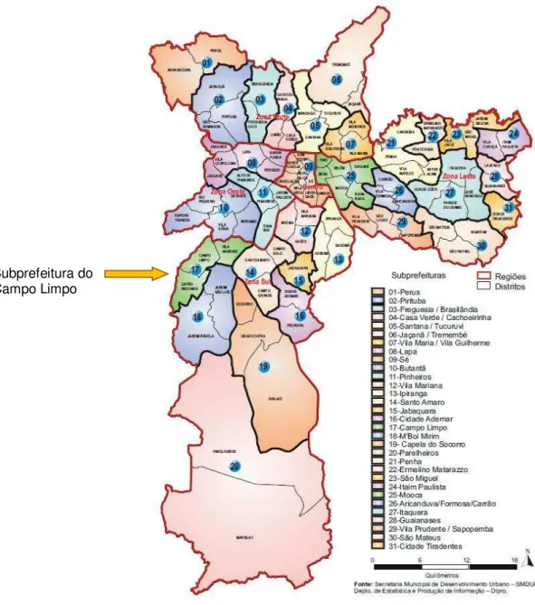 Figura 3  –  Mapa do Município de São Paulo com as divisões das  Subprefeituras e Distritos, São Paulo  –  2009 