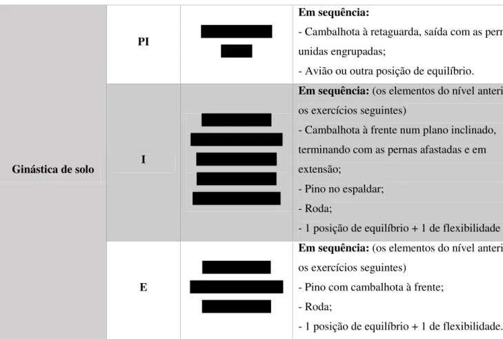 Tabela 3 - Objetivos para cada nível: ginásio A. 