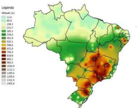 Figura 3.1 – Variação da altitude ao longo do território brasileiro 