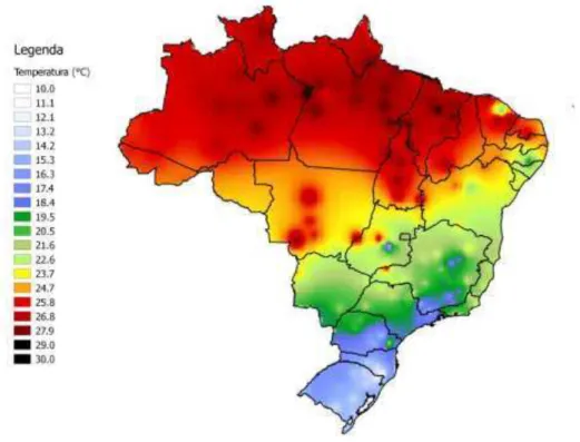 Figura 4.18– Mapadecendial de temperatura do ar para o vigésimo terceiro decêndio do ano (agosto) 