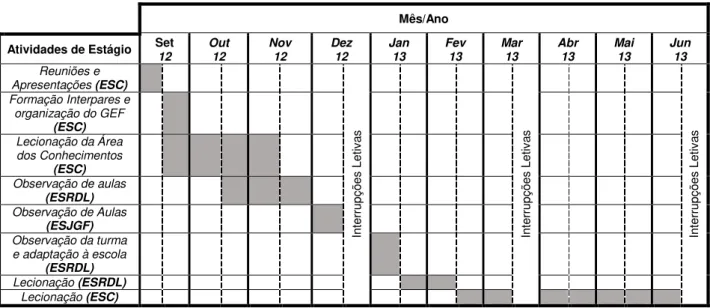 Tabela 1 - Cronograma das Atividades de Estágio 