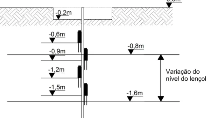 Figura 8 - Esquema de instalação das sondas TDR em campo 20cm