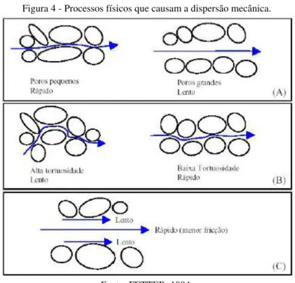 Figura 4 - Processos físicos que causam a dispersão mecânica. 