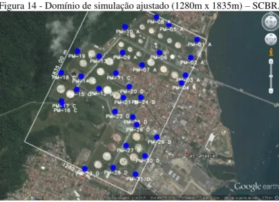 Figura 14 - Domínio de simulação ajustado (1280m x 1835m) – SCBR. 