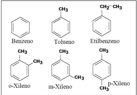 Figura 4 - Fórmula estrutural dos compostos do grupo BTEX. 