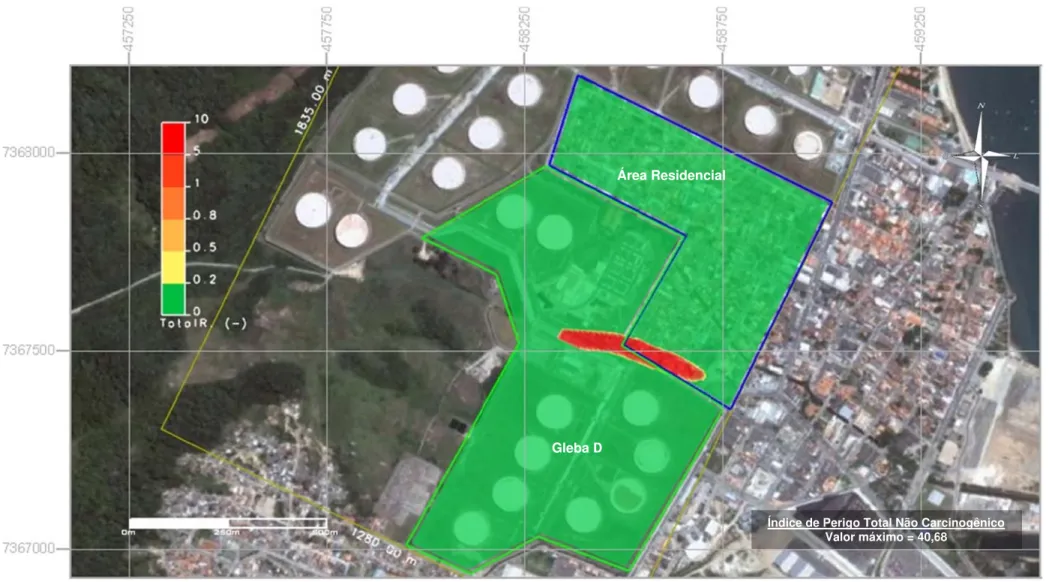 Figura 4.14 - M Mapa da área de índdice de perigo total n não carcinogênico. 