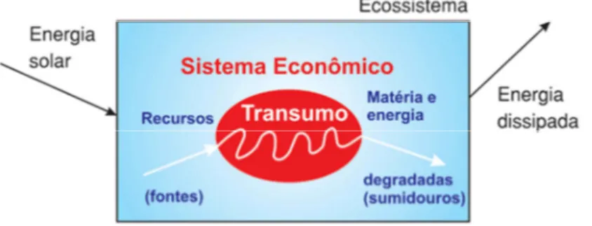 Figura 2 - Economia como um subsistema aberto com constantes interações com o meio biofísico