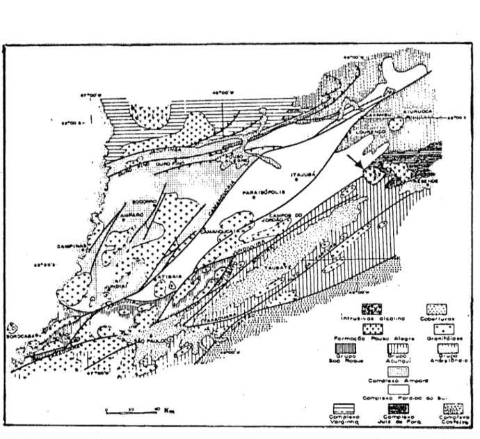 Fig  13.  Mapa  Geológico da região  de  Passa  Quatro  (SÍCOIO,19BB)