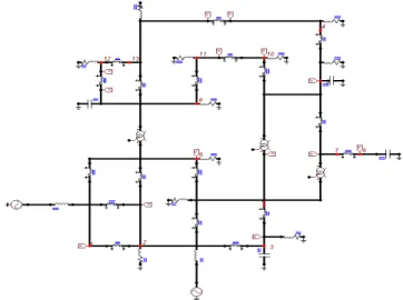 Fig. 1. Sistema de transmissão IEEE 14 barras modelado via ATP Draw.  