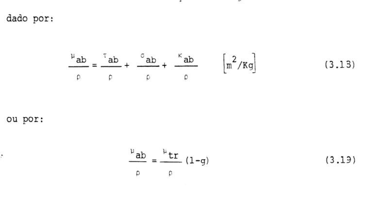 Figura 15 - Coeficiente de atenuação de massa total (ll/O) ciente de transferência de energia de massa