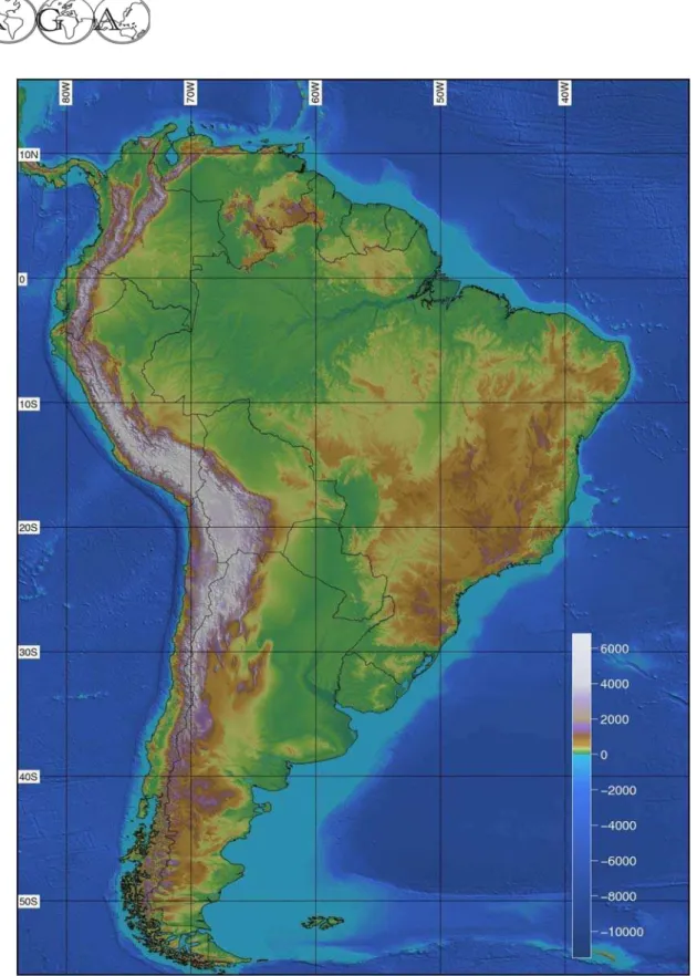 Figura 2 – Modelo SRTM30_PLUS para a América do Sul. (processamento: Carlos H. Grohmann)