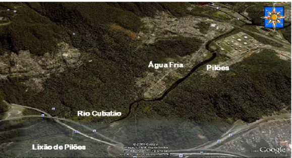 Figura 3.3. Localização dos bairros de Pilões e Água Fria, Cubatão, SP 