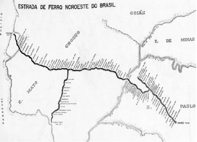 Figura 6 - Trajeto final da ferrovia Noroeste do Brasil, com todas as estações existentes.