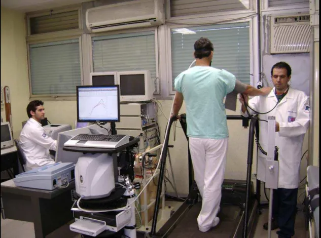 Figura 3: Realização do teste cardiopulmonar no Laboratório de Fisiologia do  Exercício da Divisão de Cardiologia do HCFMRP-USP