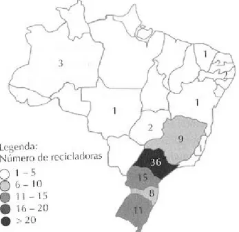 Figura 13 – Distribuição de recicladoras de REEE no Brasil 