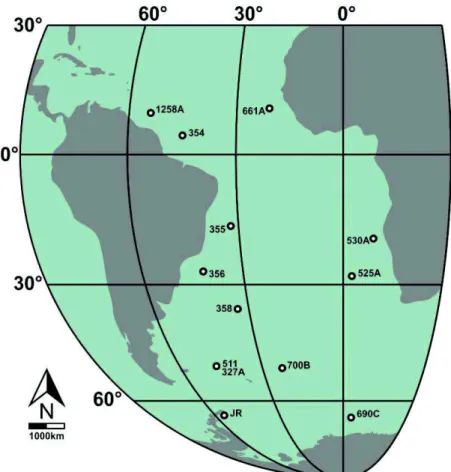 Figura 1 - Mapa indicando a localização dos poços e do afloramento considerados neste  estudo