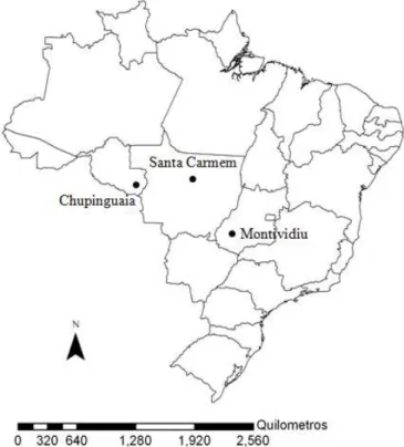 Figura 1 - Mapa do Brasil com a localização das áreas de estudo 