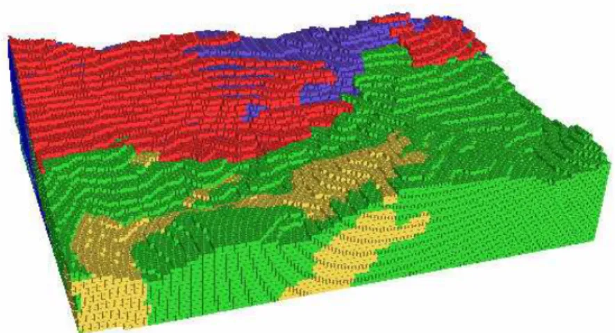 Figura 1 – Croqui sem escala da vista em perspectiva do modelo geológico de blocos   Fonte – Carvalho e De Tomi, 2009 