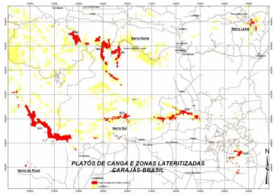 Figura 11 – Croqui sem escala do mapa de localização dos principais platôs da província mineral em  Carajás 