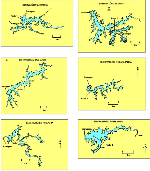 Figura 2 – Localização dos Pontos de Coleta nos Reservatórios Estudados