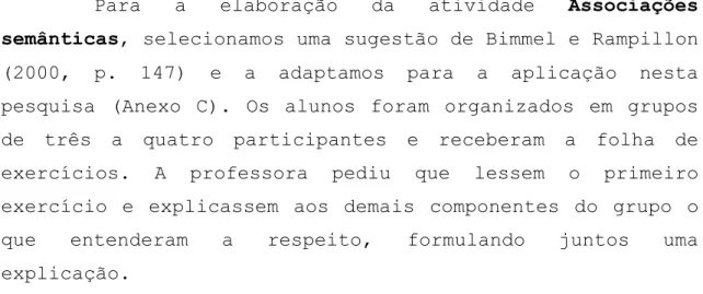 Figura 4: Exercício 1 - Atividade Associações semânticas (adaptado)  (FUNK/KÖNNIG, 1996 apud BIMMEL/RAMPILLON, 2000, p